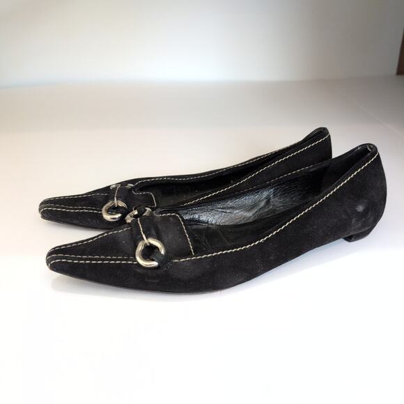 PRADA Suede Leather Embellishment Loafers Pointed Toe Made in Italy 39.5 / 9 9.5 - Picture 4 of 11